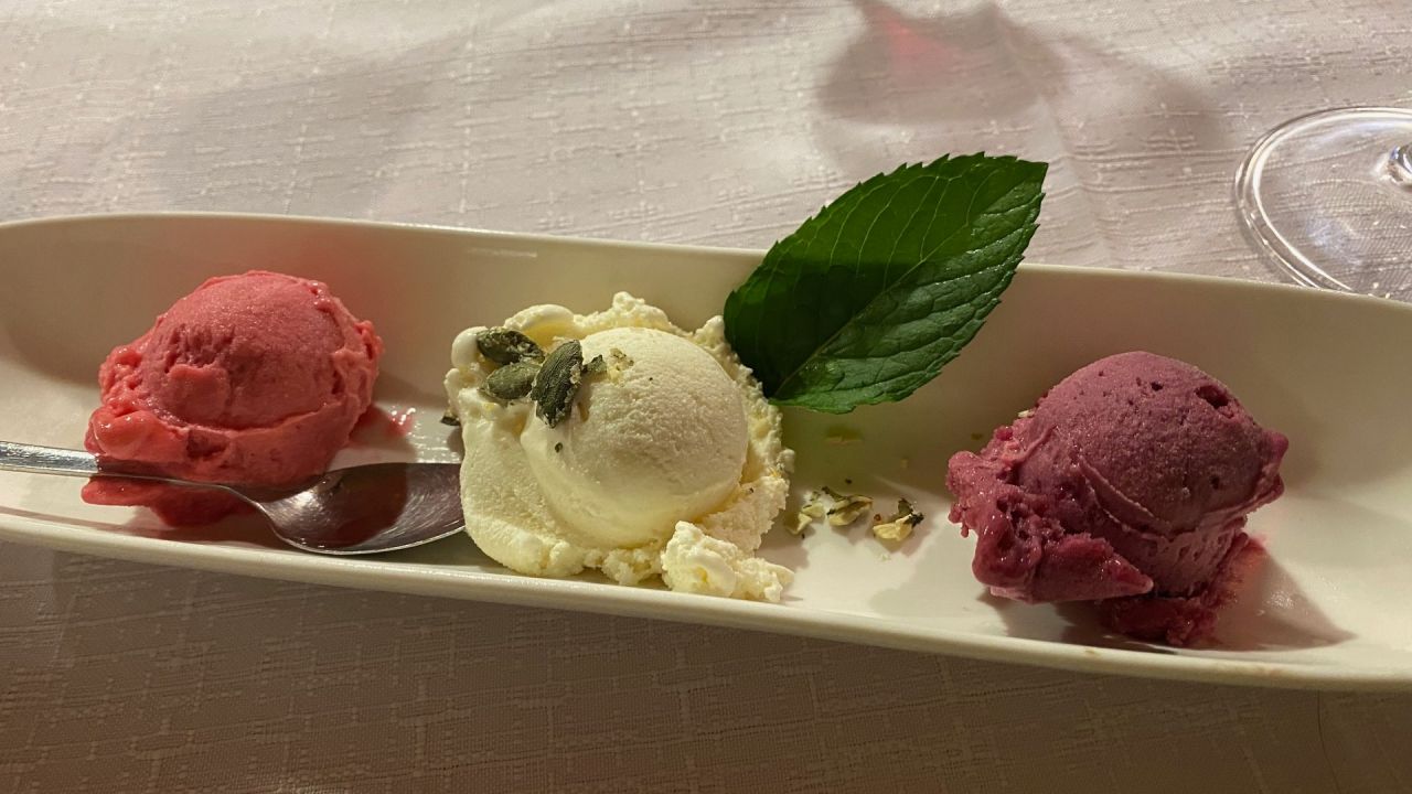 Za sladico so nam postregli odlični hišni sladoled treh okusov. Brez besed!